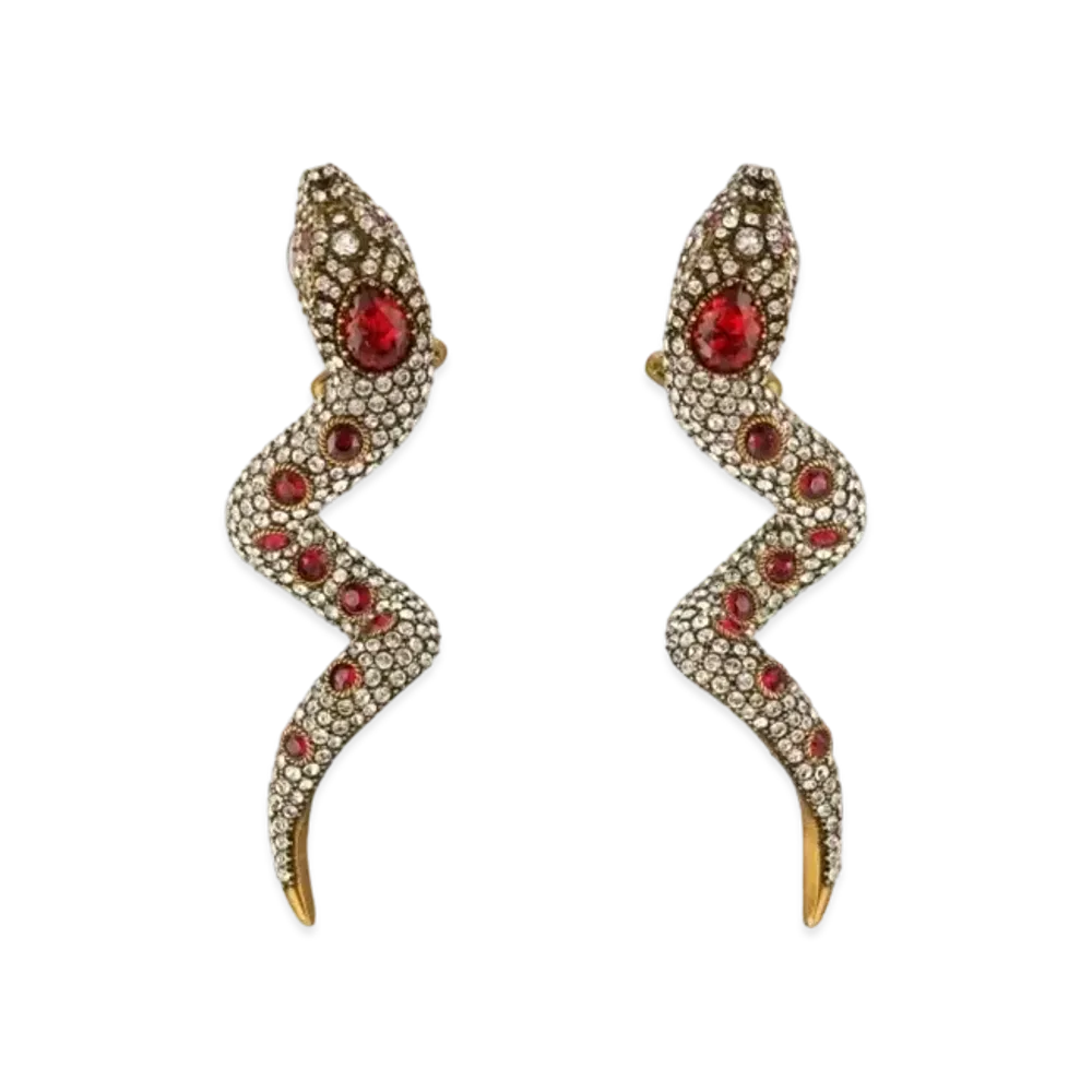 GUCCI Crystal Snake Earrings "White/Red"