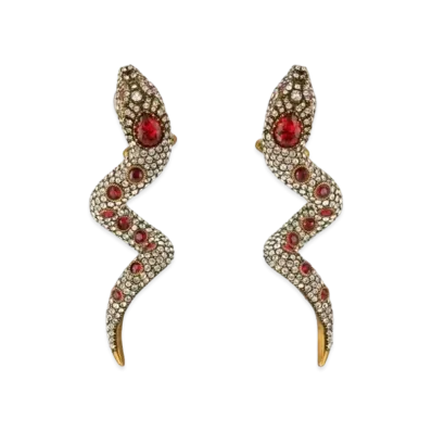 GUCCI Crystal Snake Earrings "White/Red"