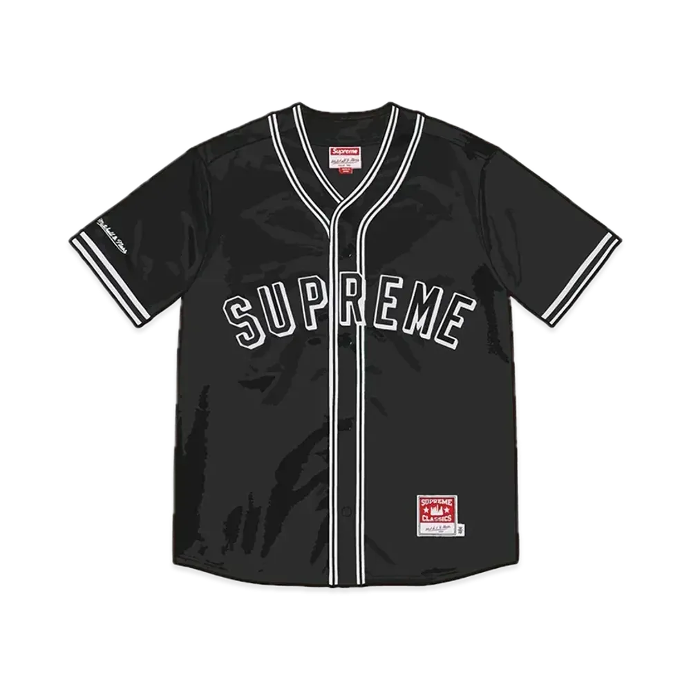Supreme x Mitchell & Ness Satin Baseball Jersey "Black"