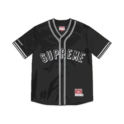 Supreme x Mitchell & Ness Satin Baseball Jersey "Black"