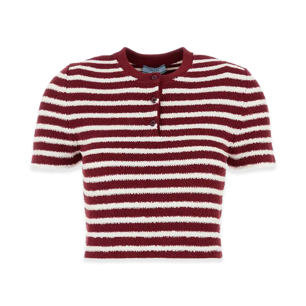 PRADA Women's Embroideterry Fabric Polo Shirt "Stripped"