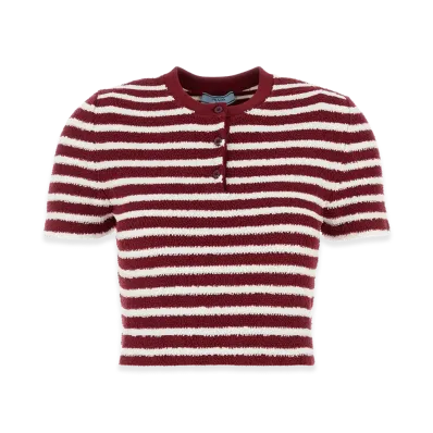 PRADA Women's Embroideterry Fabric Polo Shirt "Stripped"