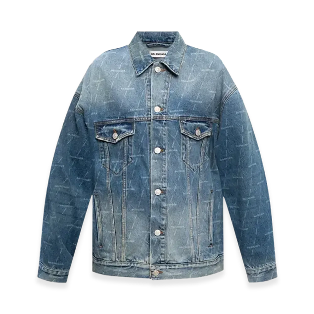 BALENCIAGA Women's Allover Logo Denim Jacket "Blue"