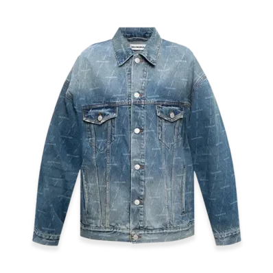 BALENCIAGA Women's Allover Logo Denim Jacket "Blue"