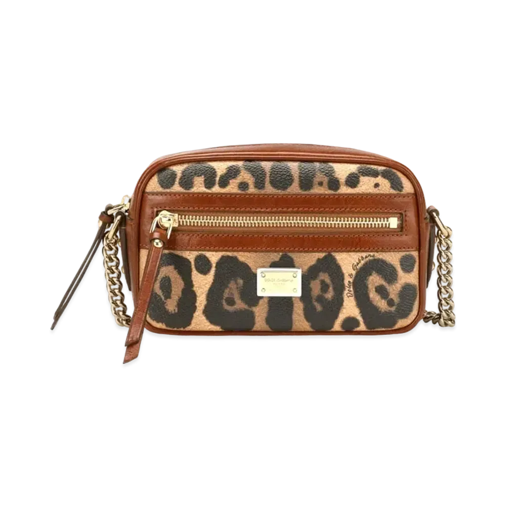 Dolce&Gabbana Crossbody Bag Small Crespo Leopard Printed Logo Plate "Multicolor"