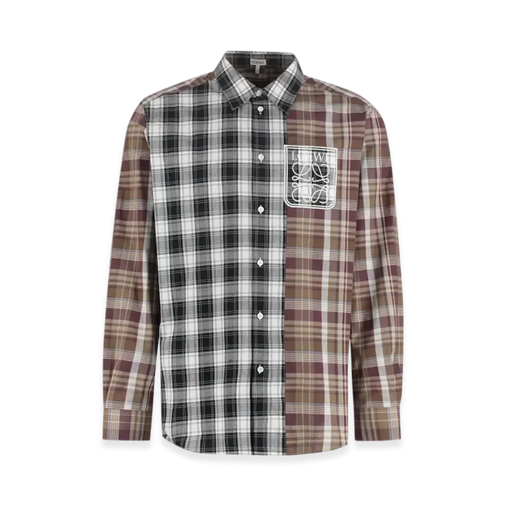 LOEWE Patchwork Cotton Check Shirt "Brown/Multicolor"