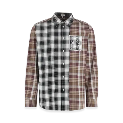 LOEWE Patchwork Cotton Check Shirt "Brown/Multicolor"