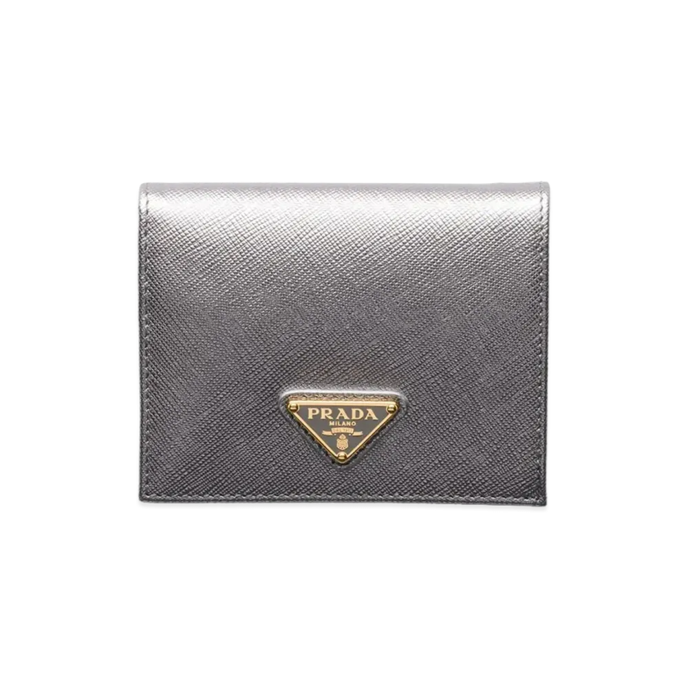 PRADA Saffiano Triangle Wallet "Chrome Silver"