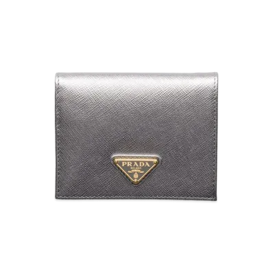 PRADA Saffiano Triangle Wallet "Chrome Silver"