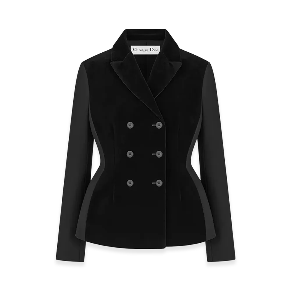 Dior Women's Fitted Jacket Velvet Effect Wool Silk "Black"