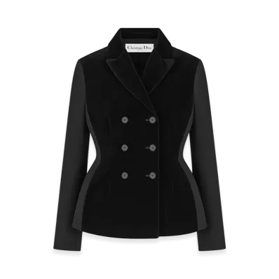 Dior Women's Fitted Jacket Velvet Effect Wool Silk "Black"