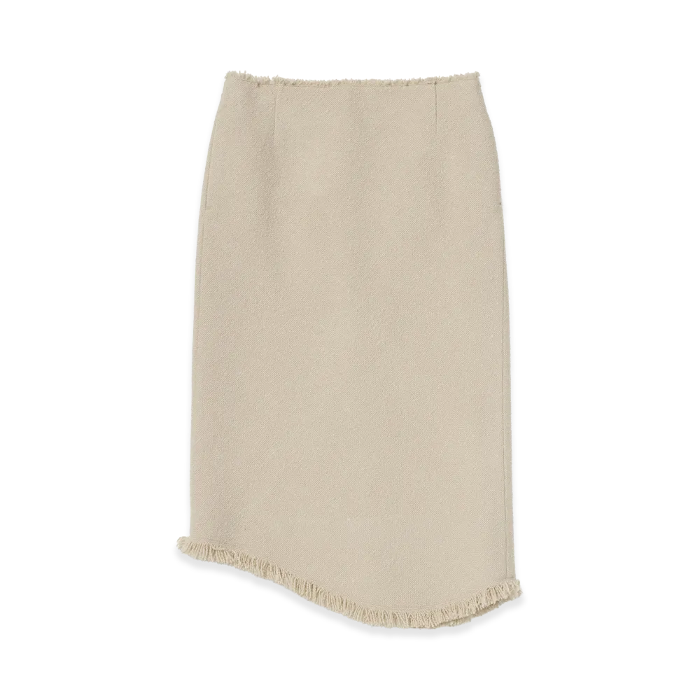AURALEE Women's Homespun Tweed Fringe Skirt "Ivory Beige"