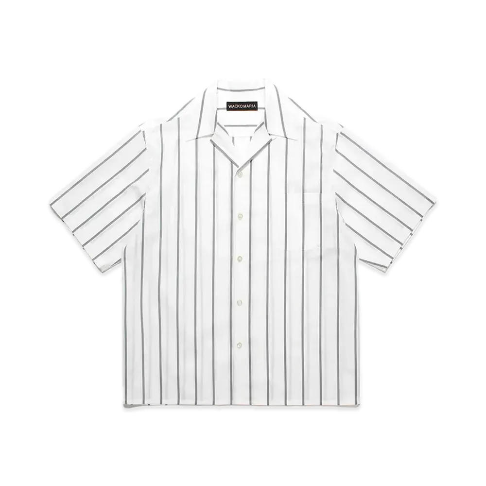 WACKO MARIA Striped Open Collar Shirt "Black"