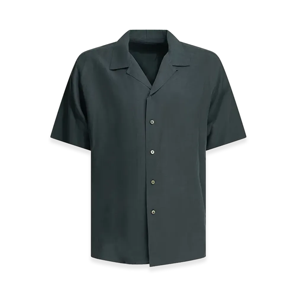 A.PRESSE Vintage Silk Linen S/S Open Collar Shirts "Blue"