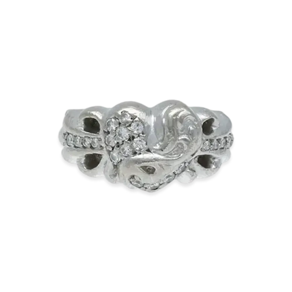 Chrome Hearts 18K Floral Cross Heart Pave Diamond Ring "White Gold"