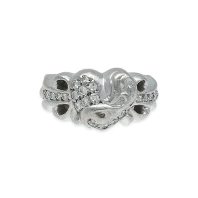 Chrome Hearts 18K Floral Cross Heart Pave Diamond Ring "White Gold"