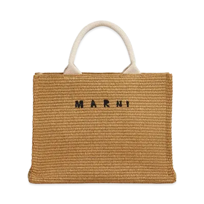 MARNI Small Tote Bag in Raffia Effect "Raw Siena/Natural"
