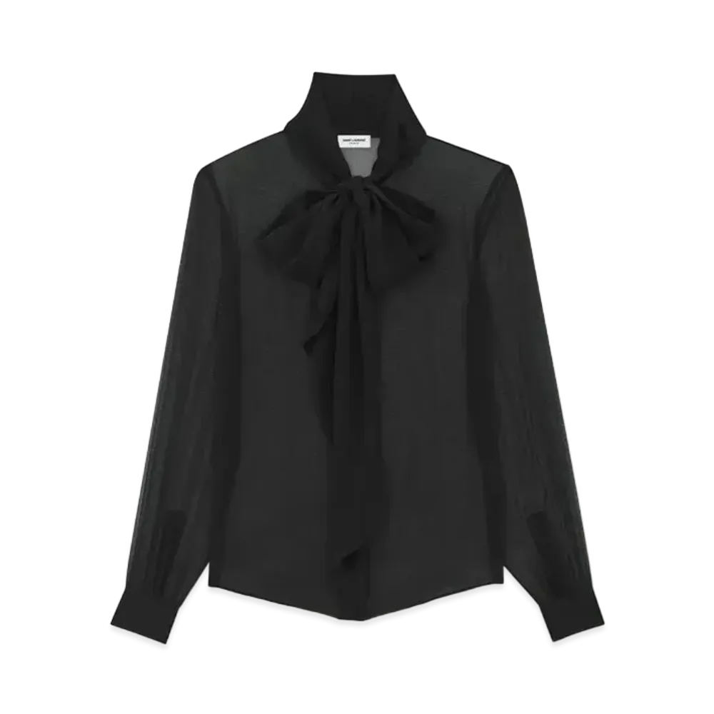 Saint Laurent Women's Blouse in Silk Muslin Crepe "Black"