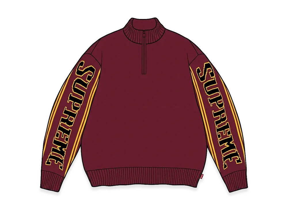 Supreme Jacquard Sleeve Half Zip Sweater "Burgundy"