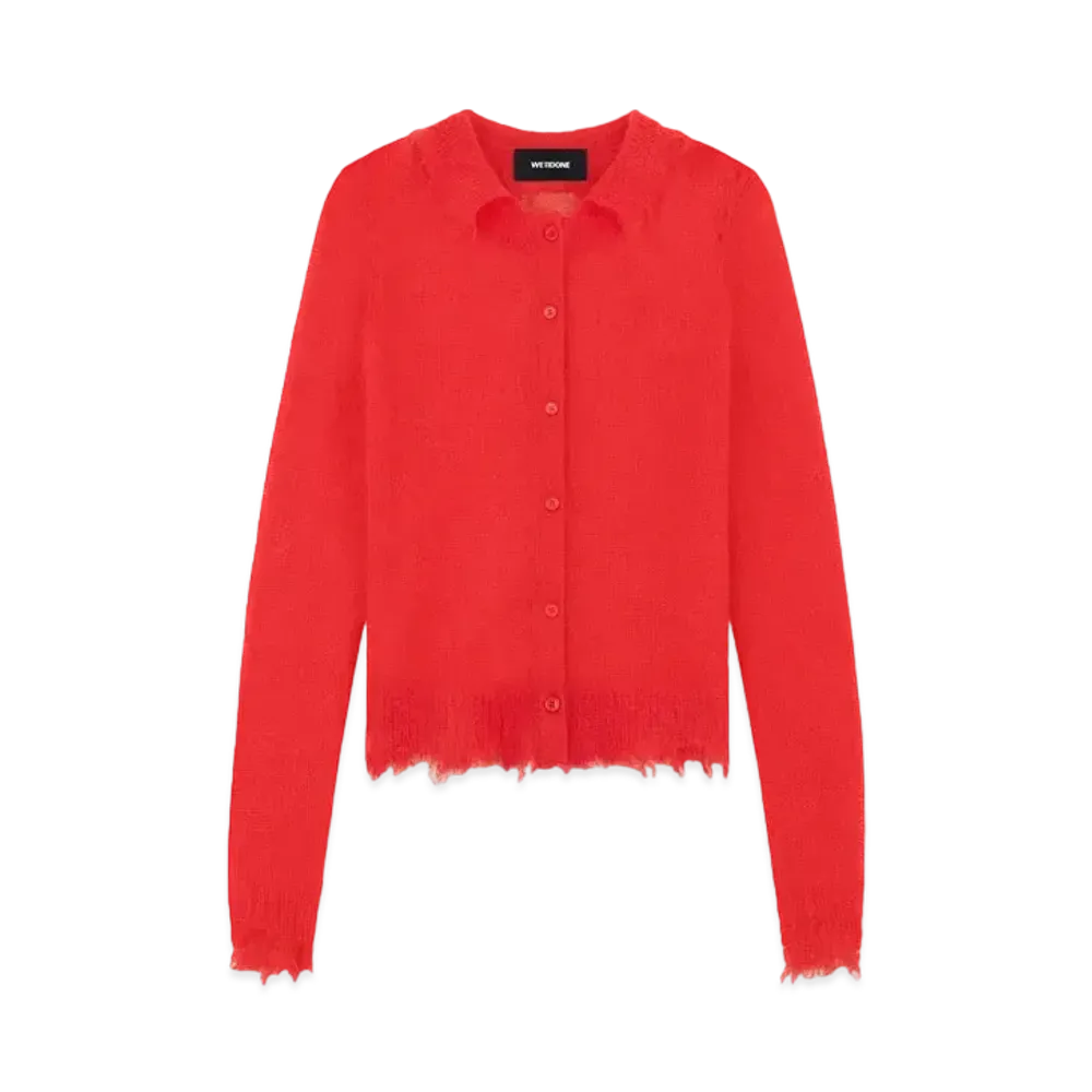 WE11DONE Red Destroyed Mohair Cardigan "Red"
