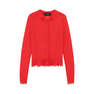 WE11DONE Red Destroyed Mohair Cardigan "Red"
