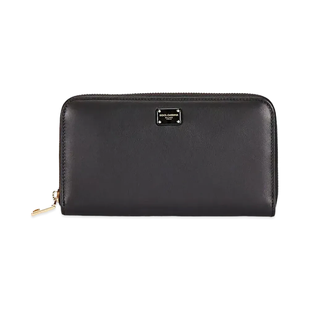 Dolce&Gabbana Zip-Around Wallet Calfskin Logo Plate "Black"