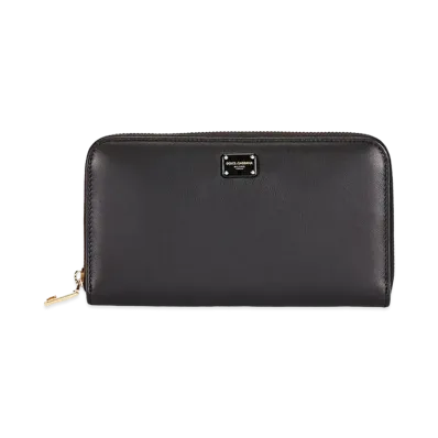 Dolce&Gabbana Zip-Around Wallet Calfskin Logo Plate "Black"