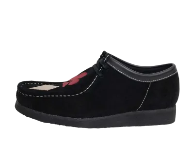Stussy × Clarks Wallabee "Black Suede/Red/Gold"