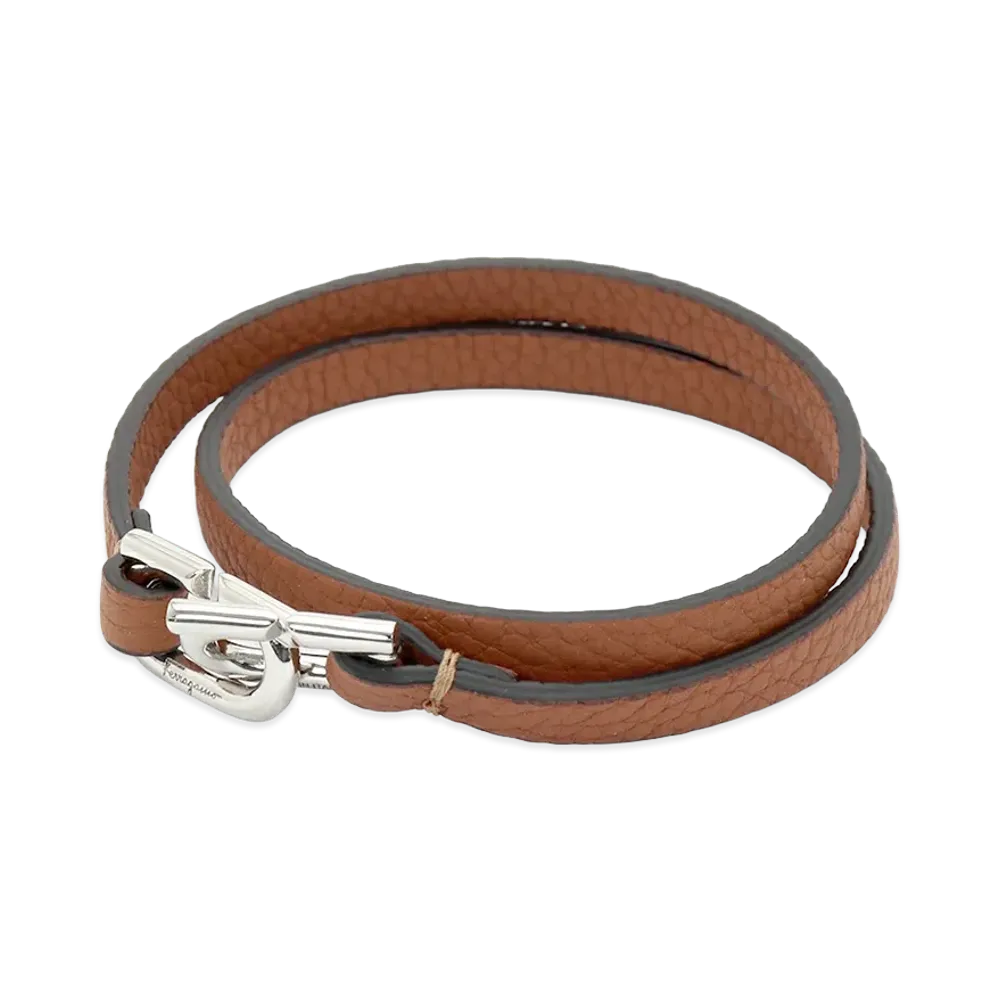 Salvatore Ferragamo Gancini Motif Leather Bracelet "Cuoio"