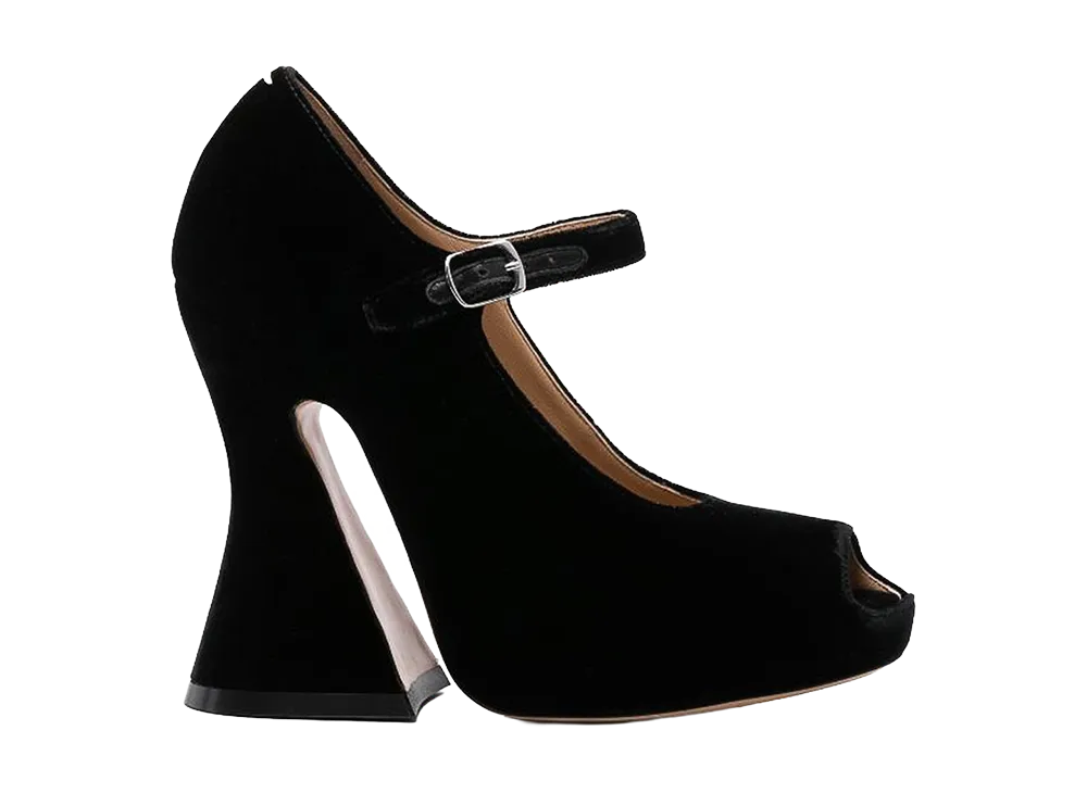 Maison Margiela Women's Velvet Peep-Toe Sandals "Black"