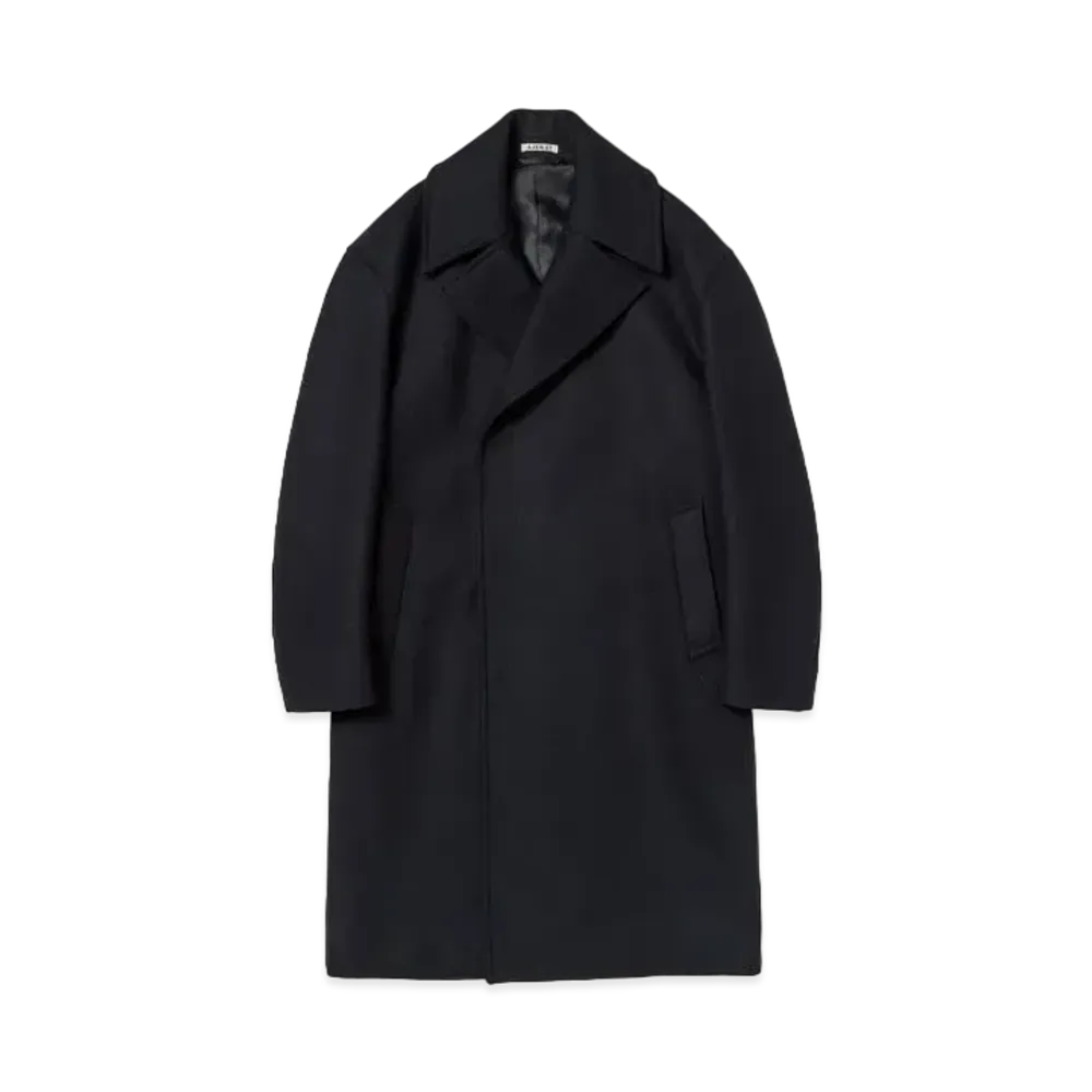 AURALEE Sponge Wool Melton Double-Breasted Coat "Dark Navy"