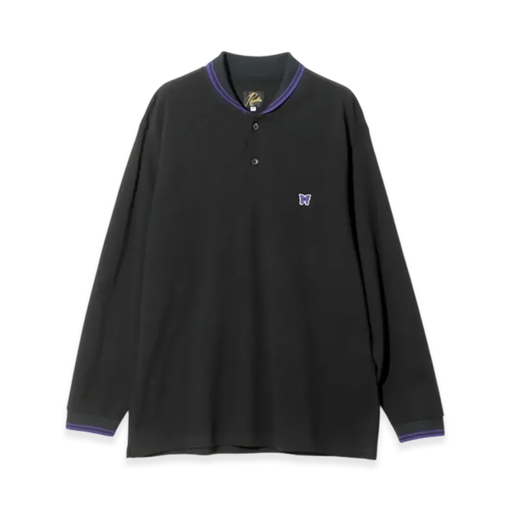 NEEDLES Shawl Collar L/S Polo - Cotton Pique "Black"