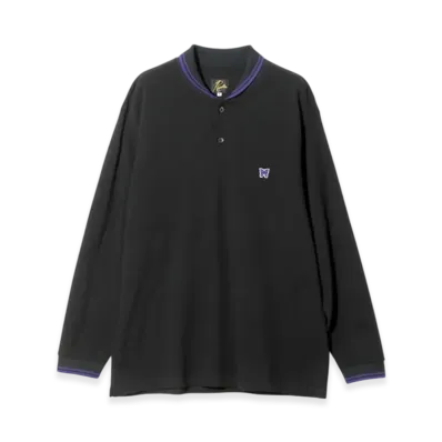 NEEDLES Shawl Collar L/S Polo - Cotton Pique "Black"