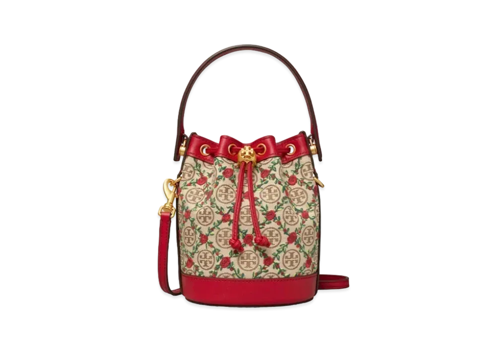 TORY BURCH T Monogram Embroidery Mini Bucket Bag "Hazel"