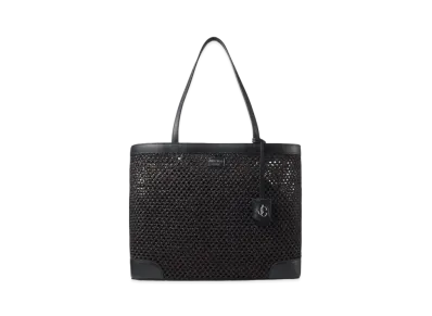 JIMMY CHOO NINE2FIVE E/W Raffian Net Curf Leather Tote Bag "Black"