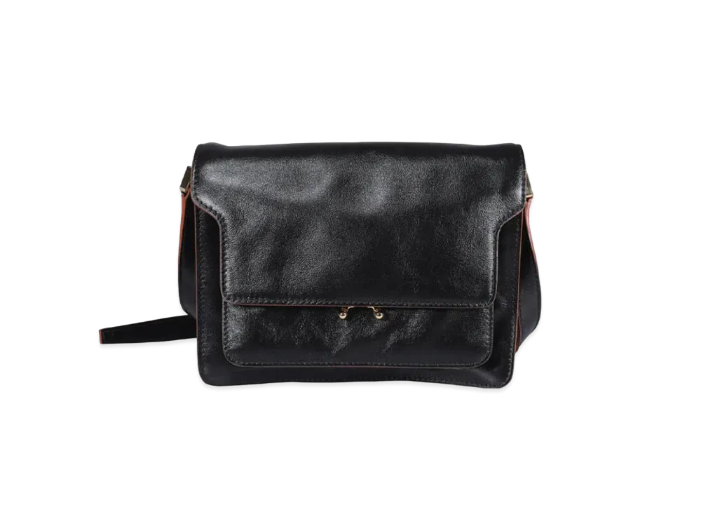 Marni Black Tumbled Calf Medium Trunk Soft Bag "Black"