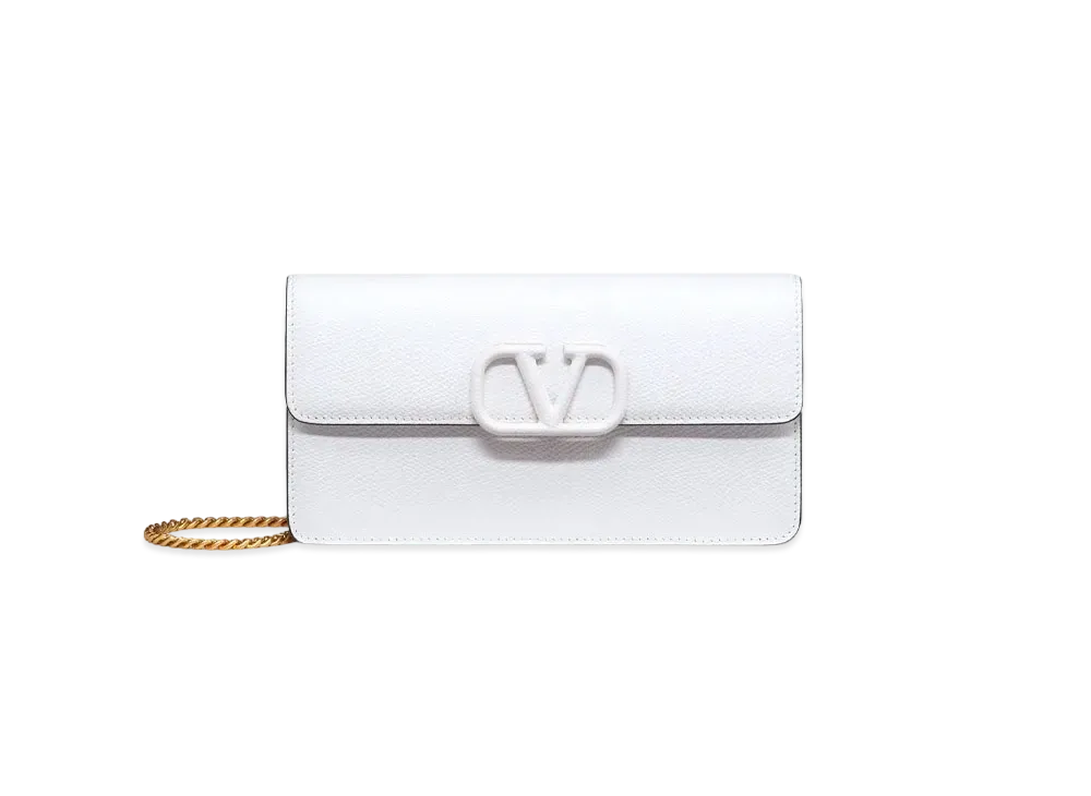 ヴァレンティノ Vロゴ シグネチャー グレインカーフスキン チェーンウォレット "オプティカルホワイト" TW0P0S93RQR001