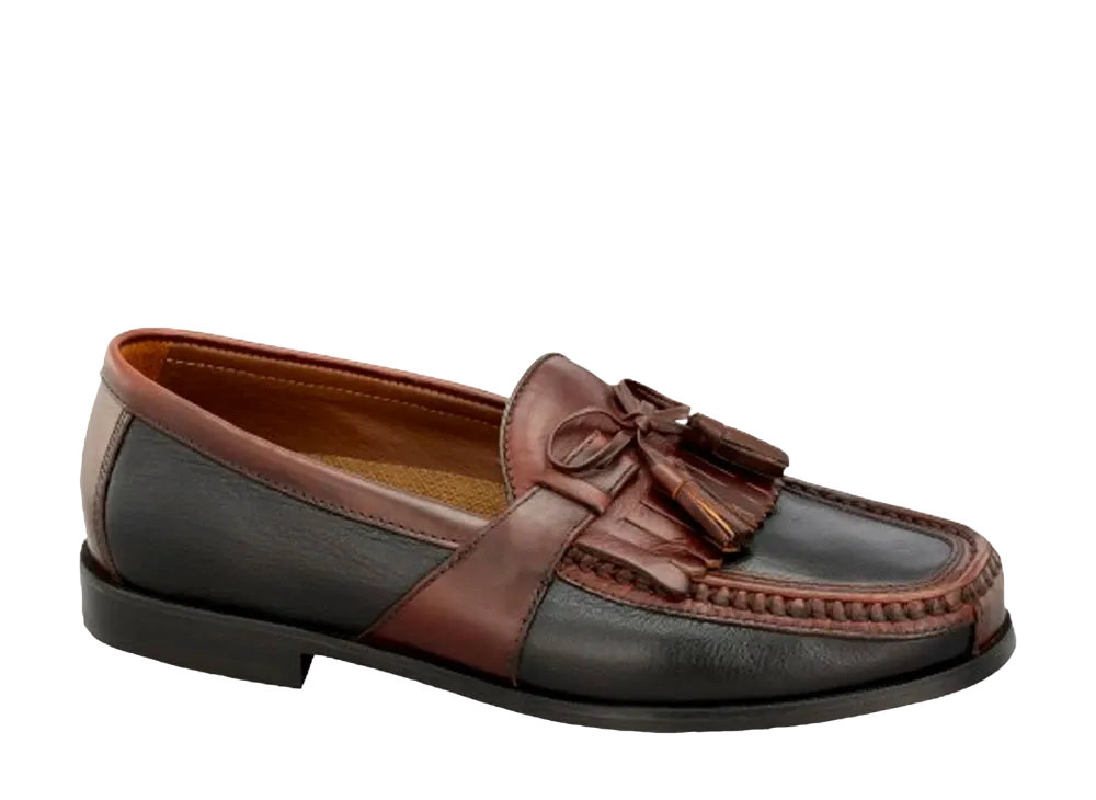 JOHNSTON & MURPHY Aragon II Kiltie Tassel "Black Smooth/AntiqueMahoganyWaxed" 20-0592