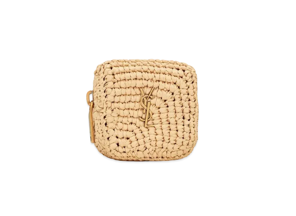 Saint Laurent Jamie Cube Charm In Raffia Crochet "Beige Naturel"
