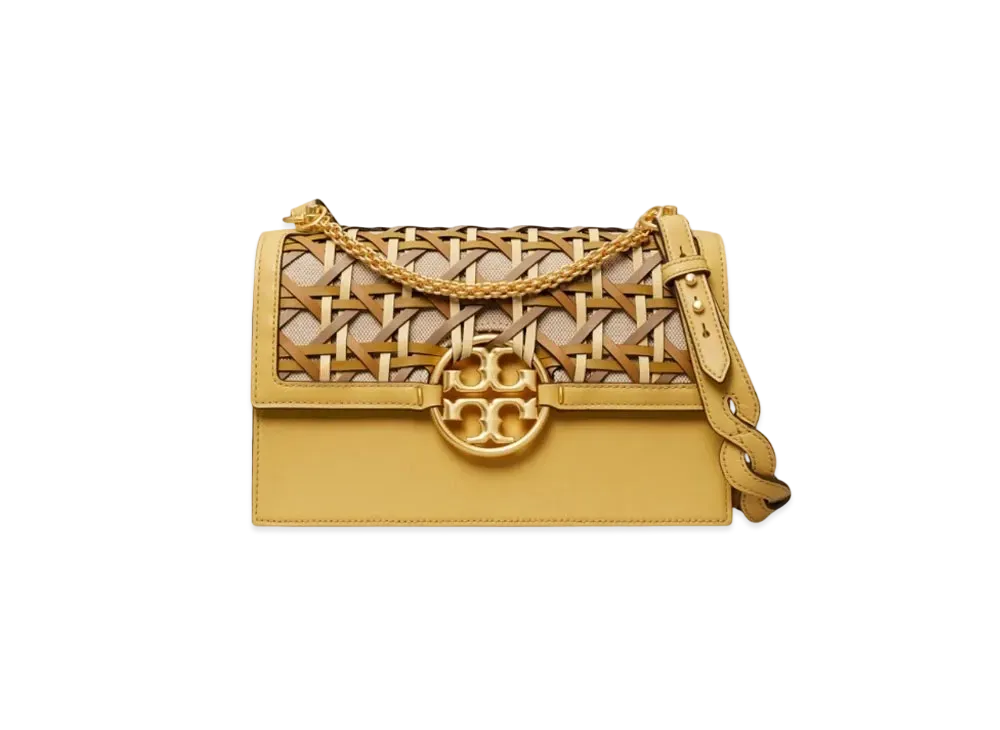 TORY BURCH Mirror basket Weave Shoulder Bag "Cornbread"