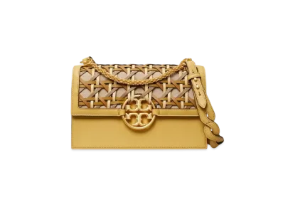 TORY BURCH Mirror basket Weave Shoulder Bag "Cornbread"