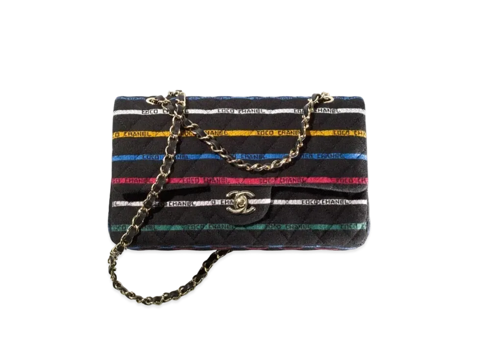 CHANEL Classic Hand Bag Cotton "Black/Multicolor"