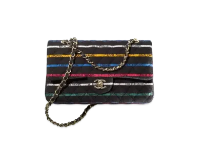 CHANEL Classic Hand Bag Cotton "Black/Multicolor"