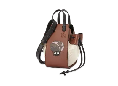 LOEWE x Spirited Away Susuwatari Mini Hammock Drawstring Bag In Classic Calfskin and Textile "Havana/Ecru"