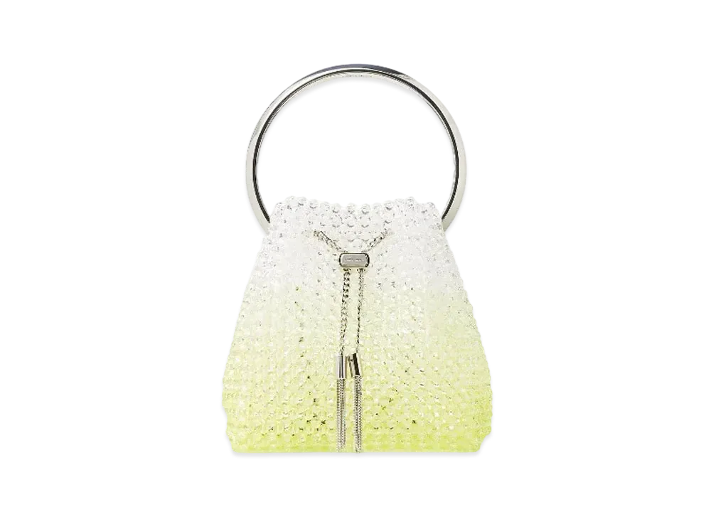 Jimmy Choo Bon Bon Degrade Beaded Grid Cluster Bag With Bracelet Top Handle "Silver/Sunbleached"