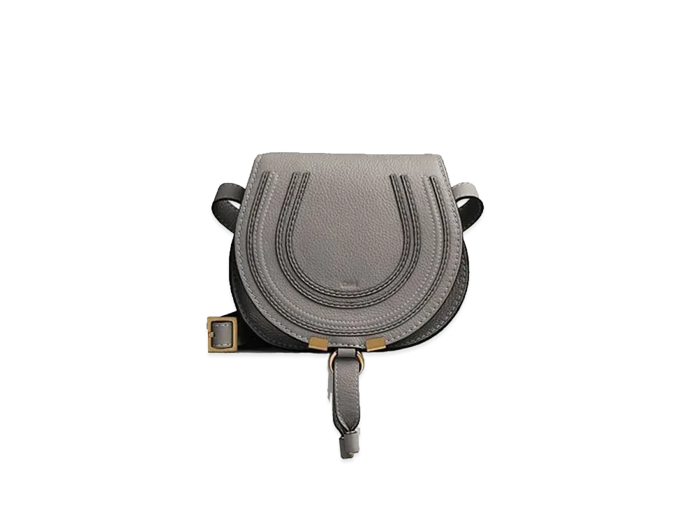 Chloe Marcie Round Saddle Mini Bag In Small Grain Calfskin "Grey"