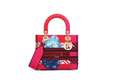 Dior Lady D-Lite Medium Bag D-Flower Pop Embroidery "Bright Pink"