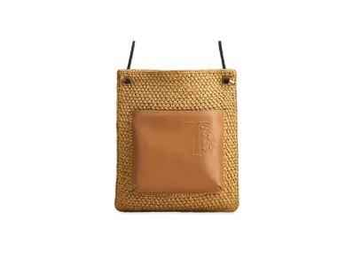 TOD'S Raffia & Leather Crossbody Medium "Beige/Brown"