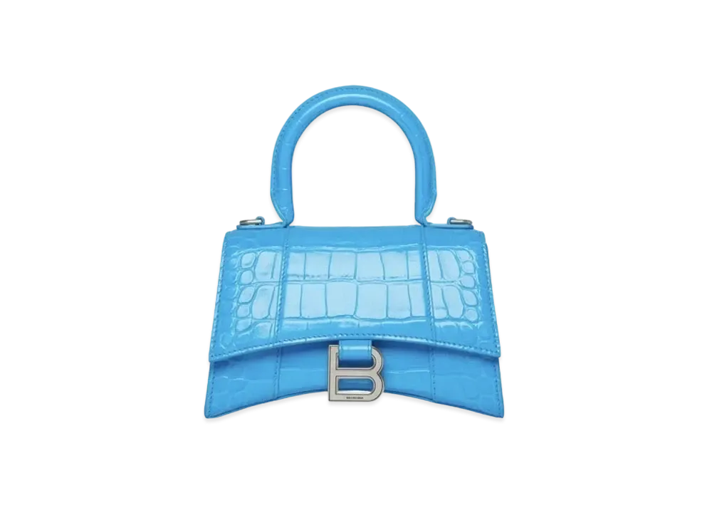BALENCIAGA Hourglass XS Handbag Crocodile Embossed "Blue"