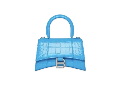BALENCIAGA Hourglass XS Handbag Crocodile Embossed "Blue"